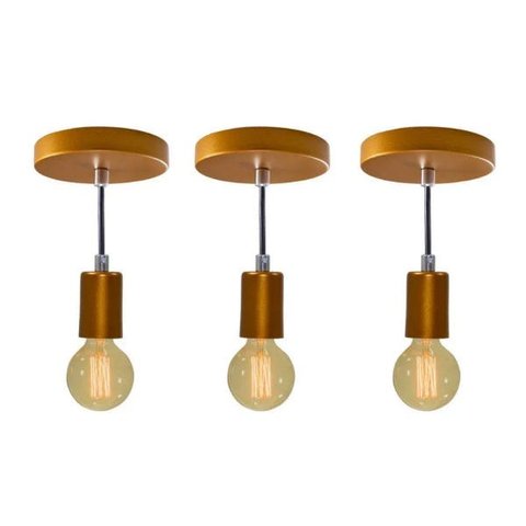 Kit 3x Pendente Tubo Cilindro Alumínio 10cm Cobre + Filamento Carbono G95 220v St458