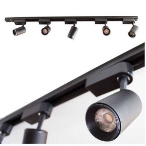 Trilho Eletrificado 1M + 5 Spots 7W 3000K Bivolt Preto