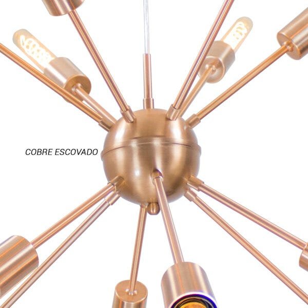 Pendente Sputnik Atom Cobre Escovado + 12 Lâmpadas Filamento de Carbono 110V T30 St598 - 3
