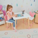 Ver imagem 4 de Mesa e 2 Cadeiras Infantil Borboletinha Kit Livro Educativo em Madeira - Rosa Bebê