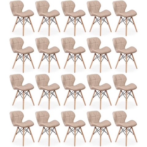 Kit 20 Cadeiras de Jantar Charles Eames Slim Wood Estofada - Nude