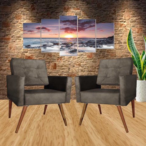 Kit 2 Cadeira Poltrona Consultório Escritório Recepção Reforçadas Vanessa Marrom