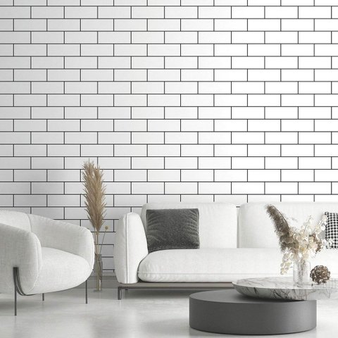 Papel de Parede Efeito Azulejo Branco Vinilico Lavável+ Cola Inclusa