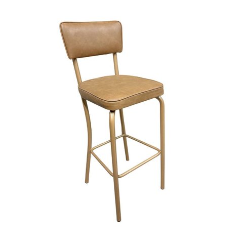 Banqueta Olivia Altura 65cm para Bar e Cozinha Dourado Fosco com Assento Confortável Cor Caramelo En