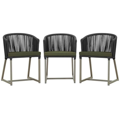 3 Cadeiras de Jantar Área Noronha em Alumínio com Pintura Fendi Corda Náutica E13 Trama Original