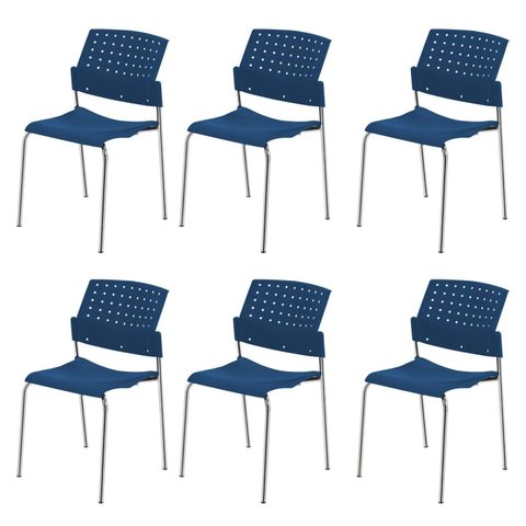 Kit 6 Cadeiras para Escritório Fixa Empilhável Hotel Auditório Movie Azul