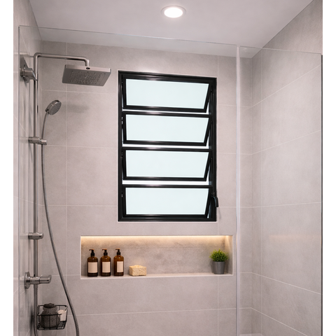 Vitro Basculante 80x60 Alumínio Preto Vidro Liso