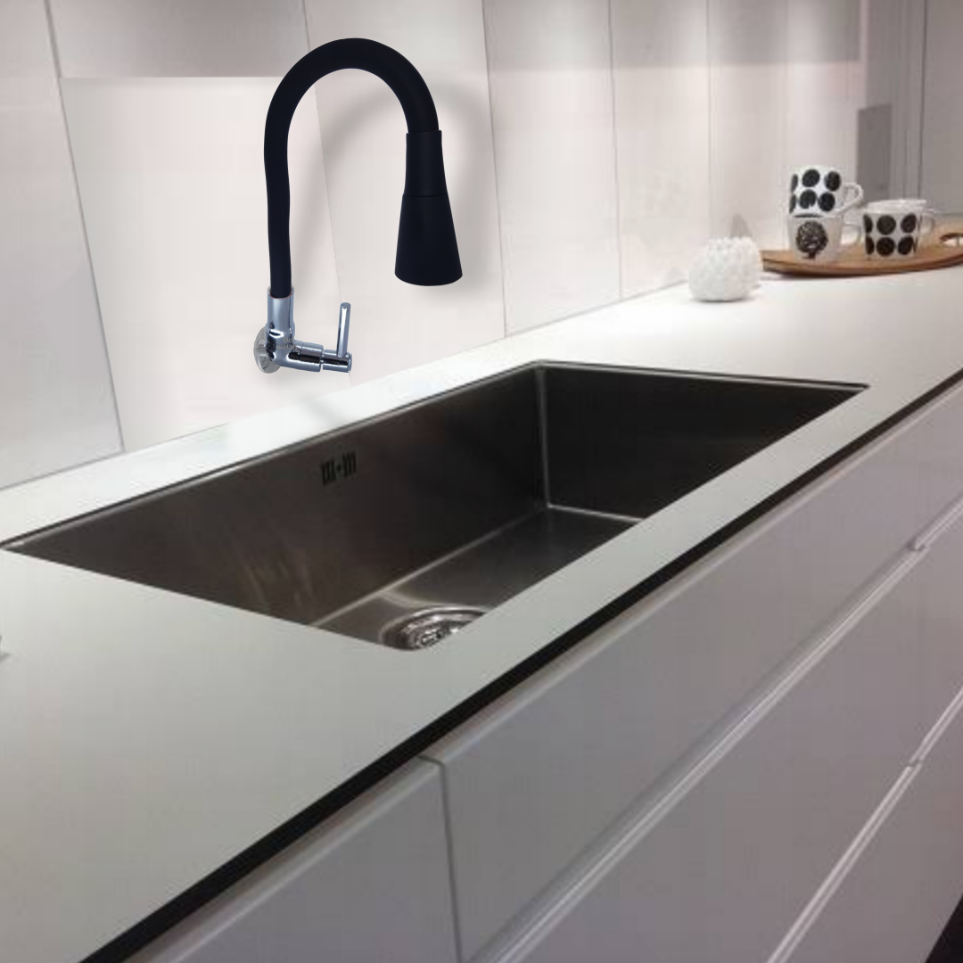 Torneira Cozinha Preta Gourmet Parede Tubo Cônico 2 Jatos Casagrande Mundial - 5