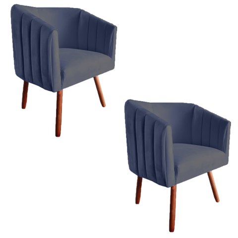 Kit 02 Poltronas Julia Pés Palito Suede Azul Marinho - D'Classe Decor