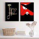 Ver imagem 1 de Kit 2 Quadros Decorativos Jazz Preto E vermelho 45x34cm - com Vidro:madeira Branca