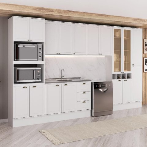 Armário de Cozinha Completa com Balcão Milla Domus Carraro Branco