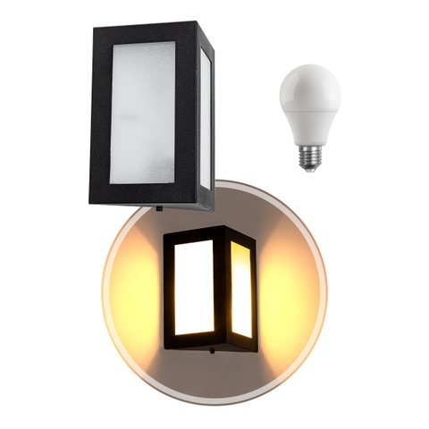 Arandela triangular em alumínio E27 Preta + Lâmpada LED 12W 6000K st532