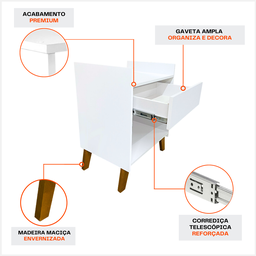 Mesa de Cabeceira Pequena Criado de Apoio Moderna com Gaveta Prateleira Mdf Pés Madeira Quarto Cama - 5
