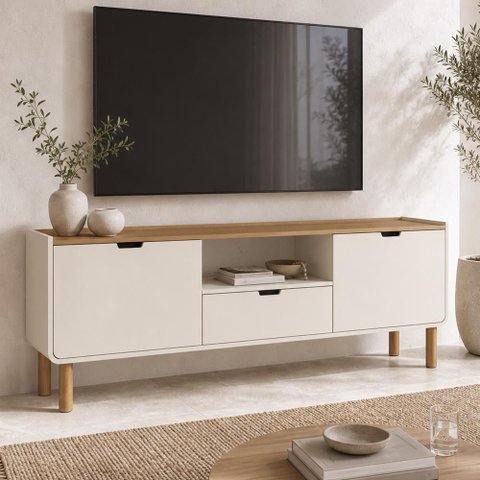 Rack para Sala de Estar TV 75 Polegadas 180cm Orgânico Nordic A03 Hanover Off White Roble - Lyam