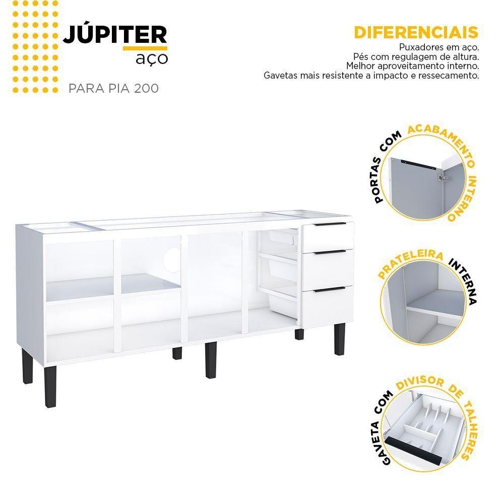 Gabinete Cozinha Em Aço Júpiter 200 3 Gavetas Branco - 7