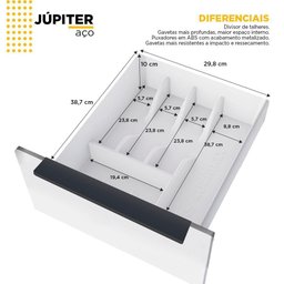 Gabinete Cozinha Em Aço Júpiter 200 3 Gavetas Branco - 3