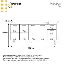 Gabinete Cozinha Em Aço Júpiter 200 3 Gavetas Branco - 2
