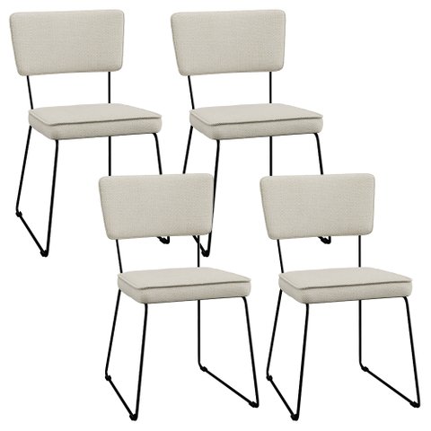 Kit 4 Cadeiras Decorativa Estofada Para Sala Jantar Base Aço Allana L02 Linho Champagne - Lyam