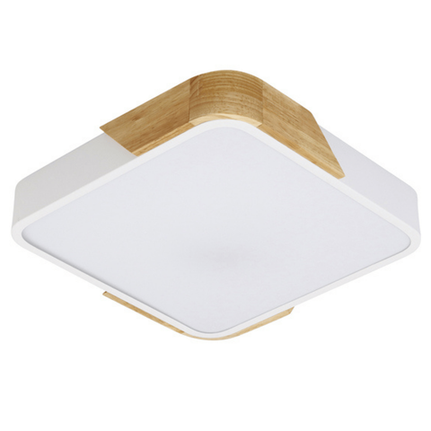 Plafon Quadrado Branco com Detalhe Estilo Madeira 40cm Led 30w 3 em 1 Bivolt