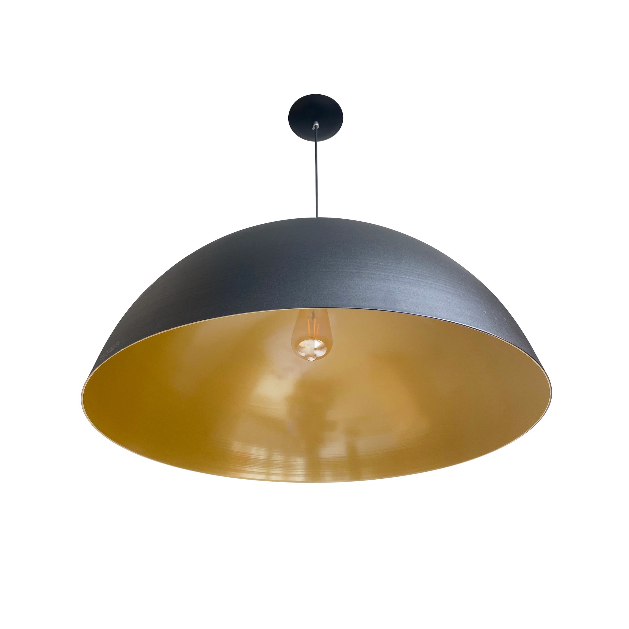 pendente onix poptem meia esfera 60cm preto e dourado lustre aluminio luminária sala - 3