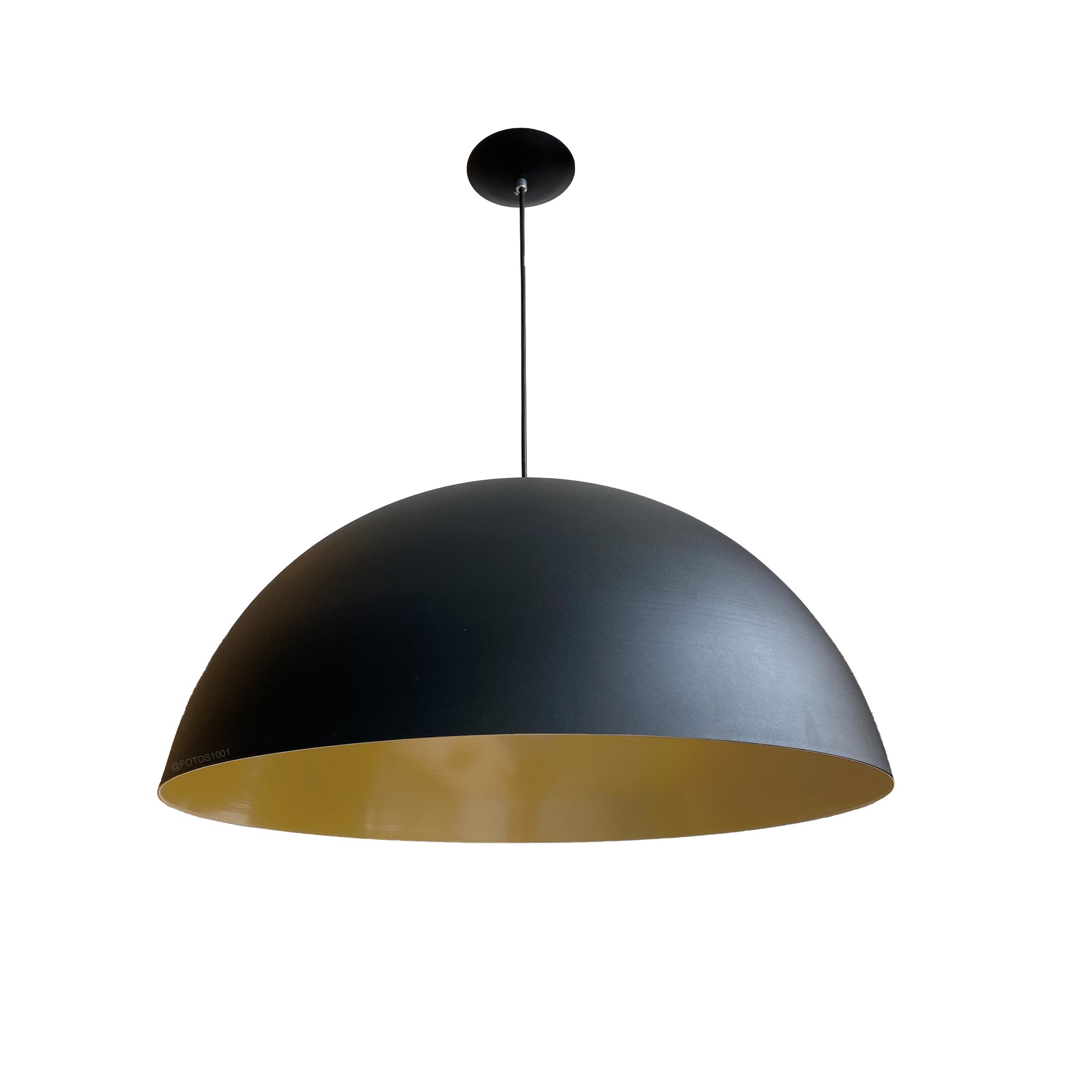 pendente onix poptem meia esfera 60cm preto e dourado lustre aluminio luminária sala