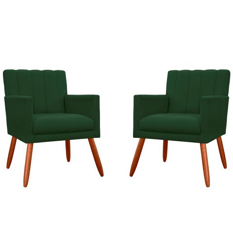 Kit 2 Poltronas Decorativa Cecília Suede Verde Pés Madeira Mz Decor