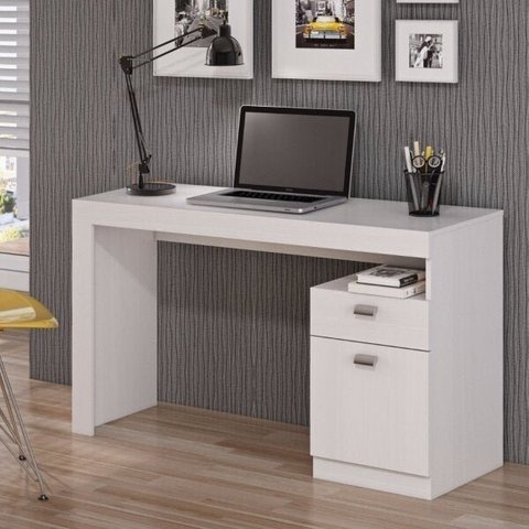 Escrivaninha Mesa Escritório Melissa 1 Gaveta 1 Porta 120cm Branca