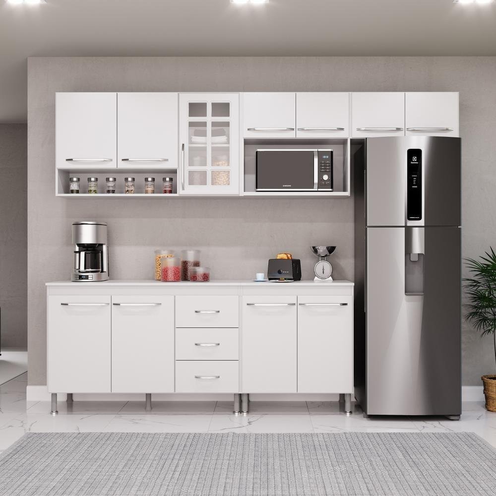 Cozinha Modulada Completa Fidelitá Viena 5 Peças 260cm 11 Portas 3 ...