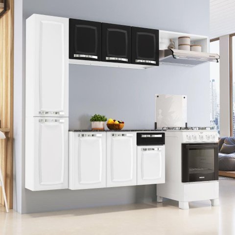 Cozinha de Aço Completa Itatiaia 4 Peças 8 Portas 210cm Armário Balcão Paneleiro- Branco/preto