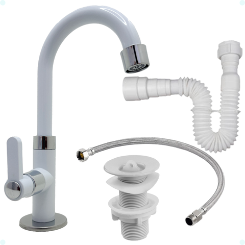 Kit Torneira Pia Banheiro Preto 1/4 de Volta Válvula Lavatório Sifão Extensivo Engate Flexível 60 Cm