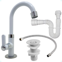 Ver imagem 1 de Kit Torneira Pia Banheiro Preto 1/4 de Volta Válvula Lavatório Sifão Extensivo Engate Flexível 60 Cm