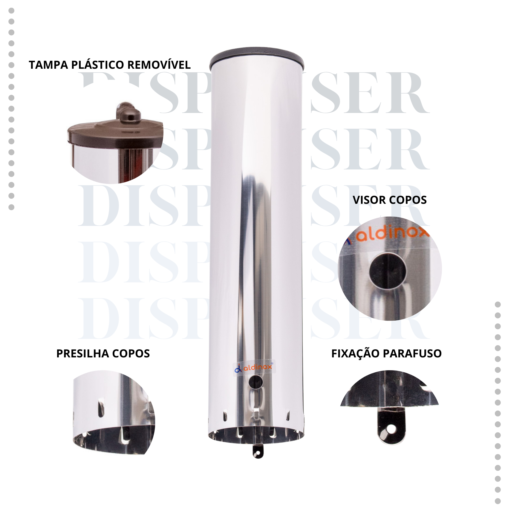 Dispenser Inox para Copo Descartáveis Água 180/200 Ml - 4