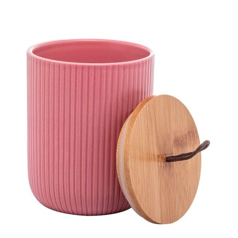 Potiche de Cerâmica Rosa com Tampa de Bambu e Pegador em Corda Lines 2667 - Lyor