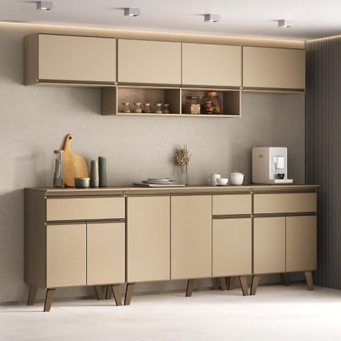 Armário de Cozinha Completa Atlanta Smart Carraro Amêndoa
