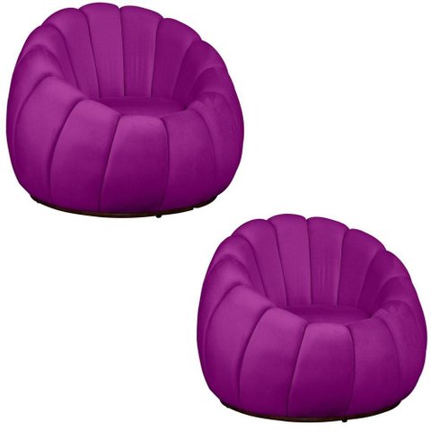 Kit 02 Poltrona Decorativa Concha Base Arco Giratória Veludo Cor Roxo
