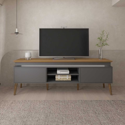 Rack Lumina Grafite/Carvalho para TVs de até 75 Polegadas Tampo com Bordas Invertidas e Fio de LED e