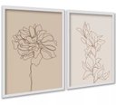 Ver imagem 2 de Kit 2 Quadros Flores Linhas Suaves - Bege 33x24cm - com Vidro:moldura Branca