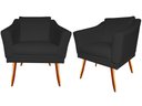 Ver imagem 1 de Kit 2 Poltronas Decorativa Agatha Couro Preto Pés Madeira Ms Decor