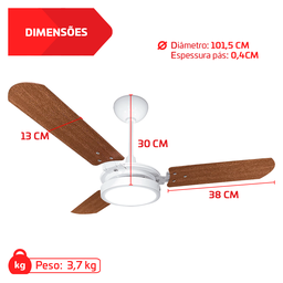 Ventilador de Teto Valen Led Branco 3 Pás Mogno Ventex 220v - 3