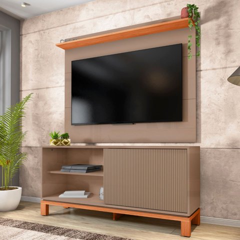 Painel para TV 45 pol e Rack Bancada 136cm Lucca Areia/Freijó C01 - Mpozenato