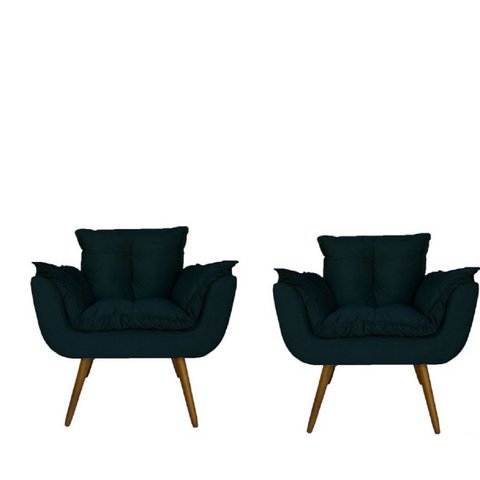 Conjunto 2 Poltronas Decorativa Estofada Para Salão de Beleza Opala Suede Azul Marinho - LM DECOR