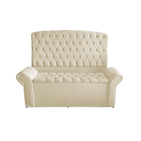 Kit Dubaí Cabeceira de Cama Box Casal e Recamier Baú 140 Cm Suede Porcelana Eli Móveis