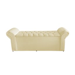 Kit Dubaí Cabeceira de Cama Box Casal e Recamier Baú 140 Cm Suede Porcelana Eli Móveis - 2