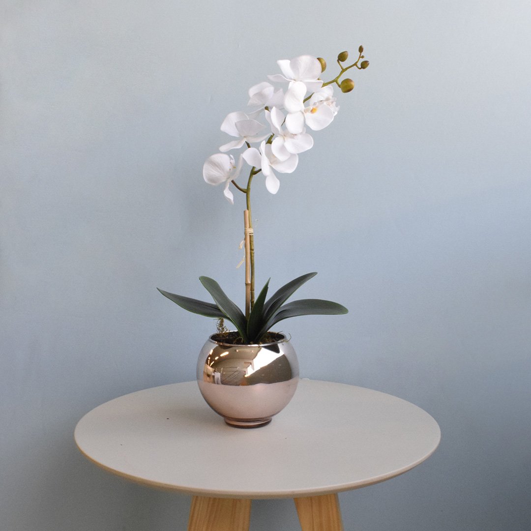Arranjo de Orquídea Artificial Branca no Vaso Rose Gold Pequeno |linha Permanente Formosinha - 3