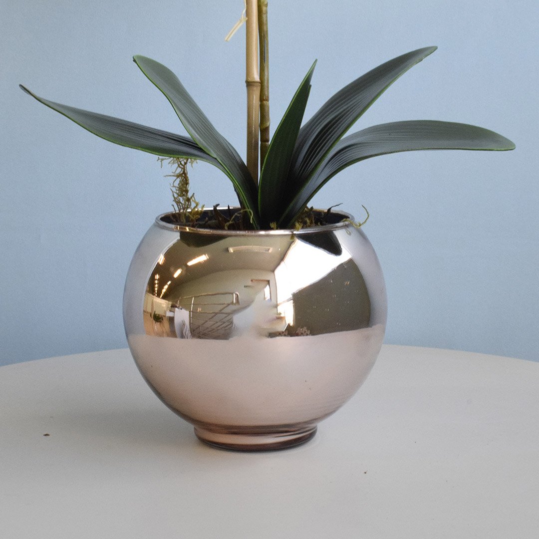 Arranjo de Orquídea Artificial Branca no Vaso Rose Gold Pequeno |linha Permanente Formosinha - 2