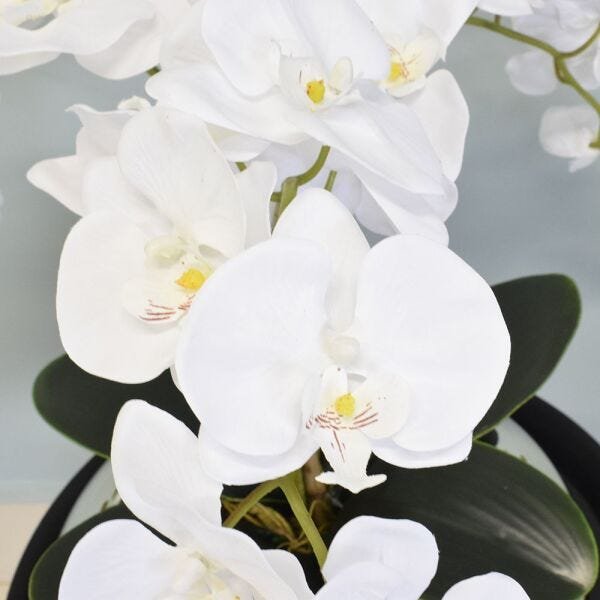Flores Artificiais Arranjo de Orquídeas Brancas Artificial no Vaso Terrário Prateado - 2