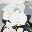 Ver imagem 2 de Flores Artificiais Arranjo de Orquídeas Brancas Artificial no Vaso Terrário Prateado