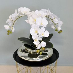 Flores Artificiais Arranjo de Orquídeas Brancas Artificial no Vaso Terrário Prateado - 4