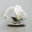 Ver imagem 1 de Flores Artificiais Arranjo de Orquídeas Brancas Artificial no Vaso Terrário Prateado