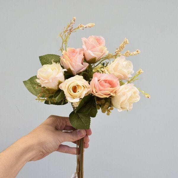 Flores artificiais Buquê de Rosas Envelhecidas Rosê e Creme Artificial|Linha  permanente | MadeiraMadeira